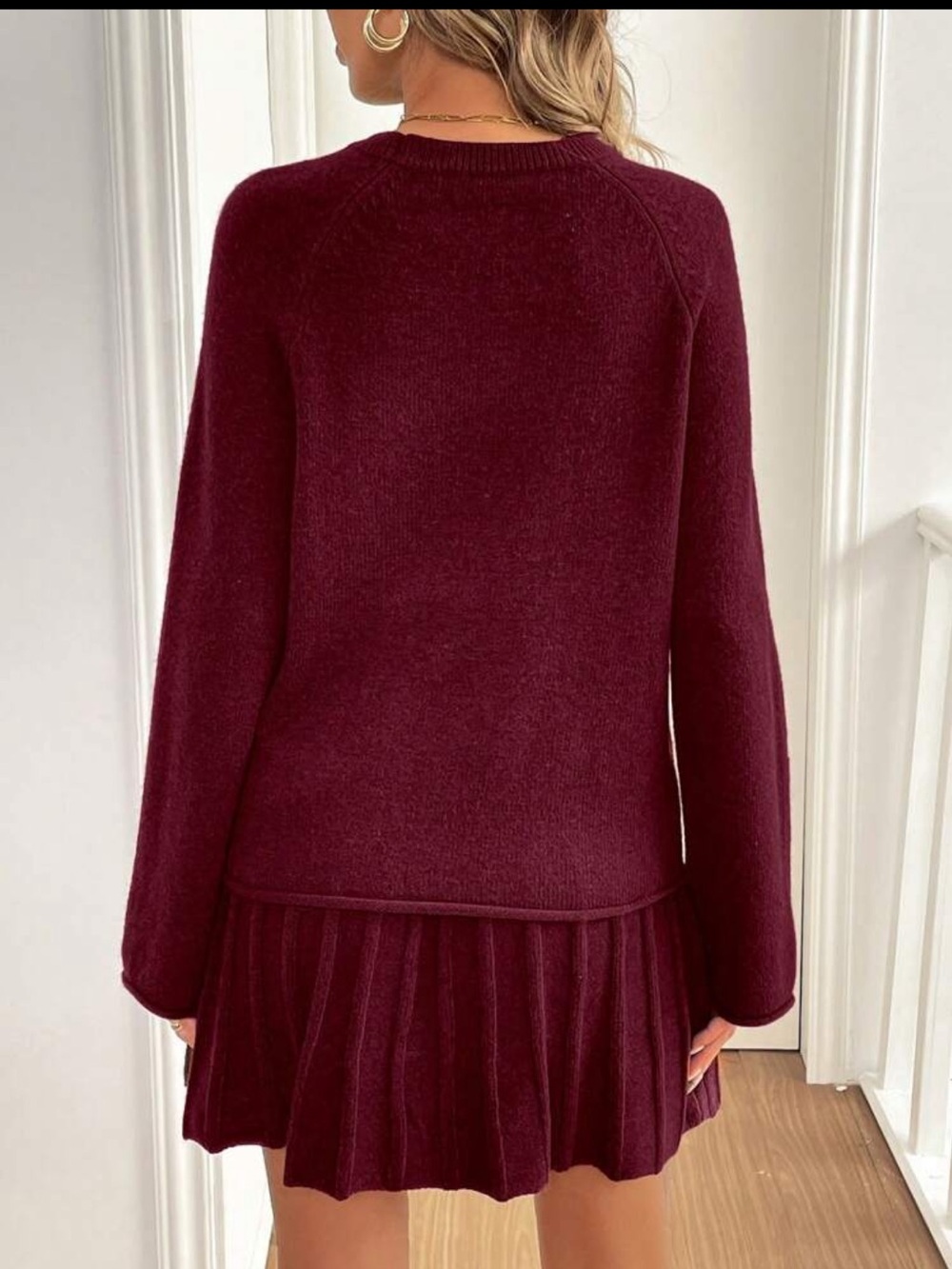 Emery Rose Burgundy Knit Sweater skirt set top 2pc large viral - Picture 2 of 4